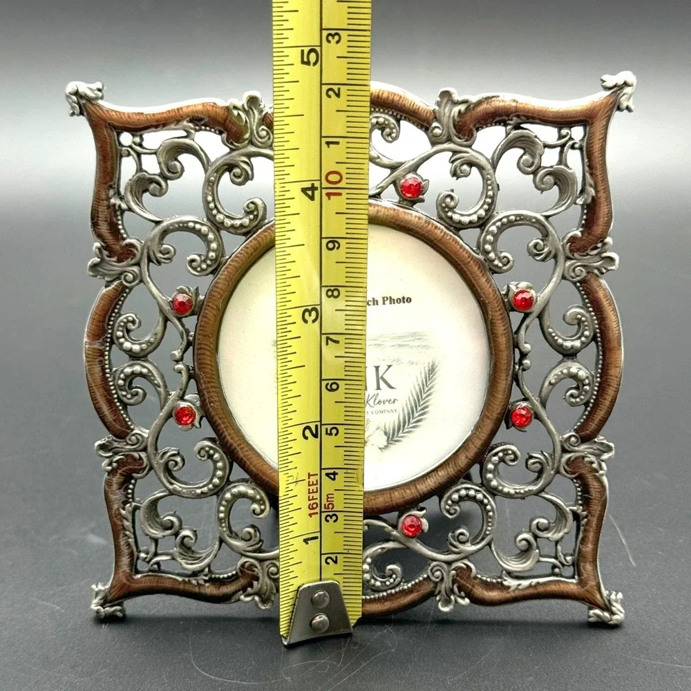 Ornate Picture Frame Bronze Silver Red Rhinestone Coastal Glam‎ 2.5